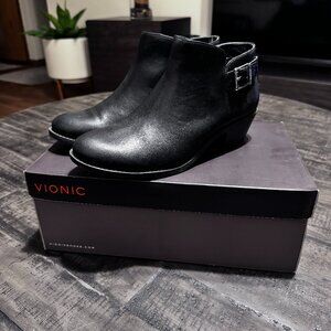 Vionic Women's 7.5 Joy Millie Leather Side Zip Ankle Boots Black EU 38